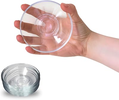 ums Round Turkish Small Glass Plates Set, 4 Inch - 6 Pieces Round Glass Saucers Set for Coffee, Tea, Snack, Sauce and Appetizer