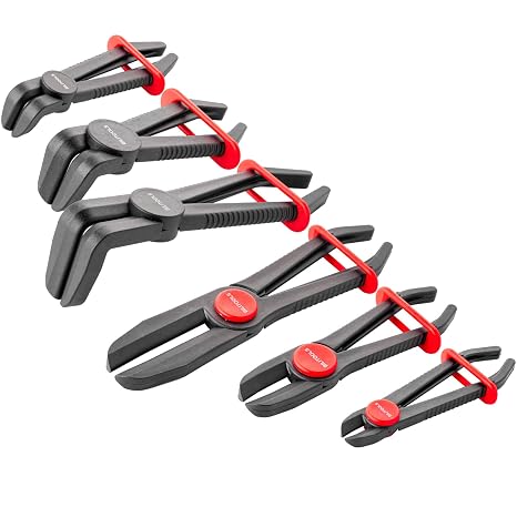 BILITOOLS 6pcs Hose Pinch Off Pliers Set, Straight & 90 Clamp Tool | 5.9/7.3/10" Sizes Plastic Pliers Set, Non-Damaging, Locking Grip, 160c Heat-Resistant, for Fuel/Coolant/Brake/Vacuum Lines