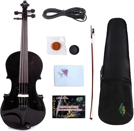 Black Electric Violin 3/4 Spruce Top Maple Ebony Parts Professional ev1