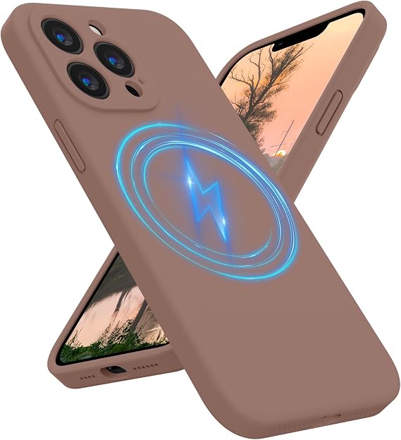 Antlia Magnetic Case for iPhone 12 Pro Max, Compatible with MagSafe, Silicone Case with Camera Protection, Soft Anti-Scratch Lining, 6.7 inch, Light Brown