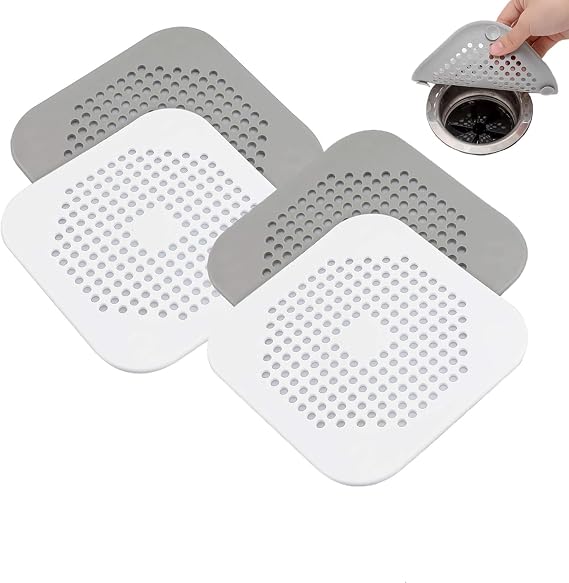 4pcs Silicone Hair Catcher for Shower Drain with Sucker, Sink Strainer Drain Protector, Strainer Plug Trap Filter for Bathroom, Bathtub, Kitchen