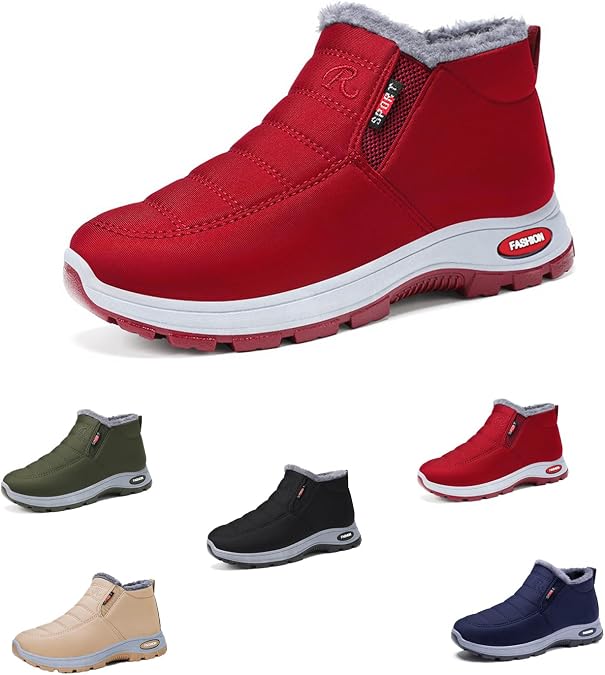 Men's Winter Snow Boots Warm Sheepskin, Outdoor Slip On Waterproof Hiking Boots-Lined Orthopedic Shoes, Thermal Soft Booties Outdoor Hiking Shoes