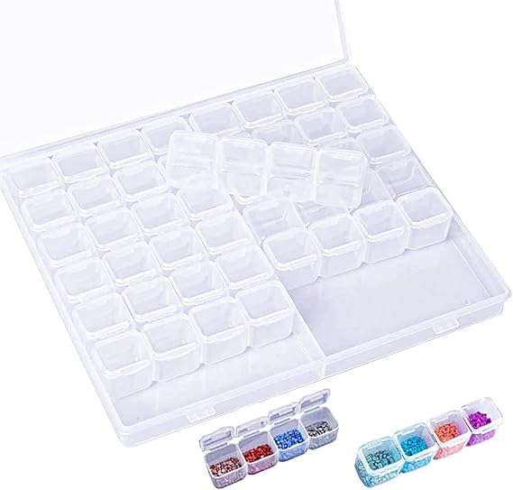 Jinlaili Plastic Storage Box 56 Compartments Tool Box Storage Boxes Embroidery Sorting Box Clear Assortment Box Jewellery Organiser for Nails Rhinestones Beads DIY Crafts