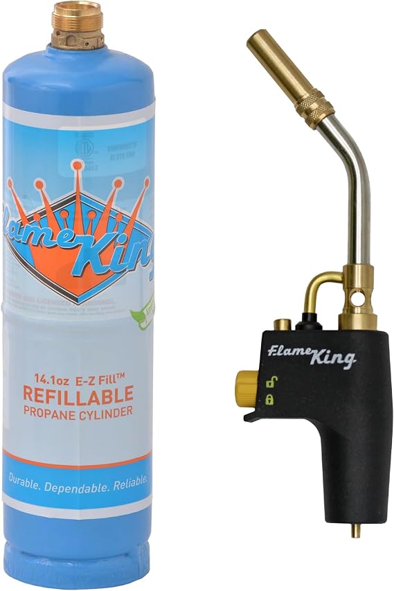 Flame King High Performance Blow Torch with 1LB Propane Tank with Ultra Swirl Flame for Soldering, Brazing, Plumbing, Lighting Charcoal/Fire Pits