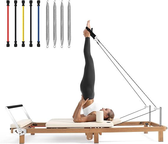 Pro Foldable Pilates Reformer Machine for Home Use with Jumpboard - Adjustable Resistance (Springs + Latex Bands) Space-Saving Home Gym Equipment for Women, Full Body Workout & Fitness