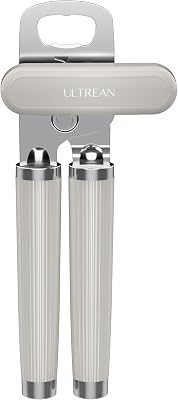Ultrean Manual Can Opener Bottle Opener, Heavy Duty Stainless Steel Smooth Edge Manual Hand Held Can Opener With Soft Touch Handle, Rust Proof Oversized Handheld Easy Turn Knob Light Gray