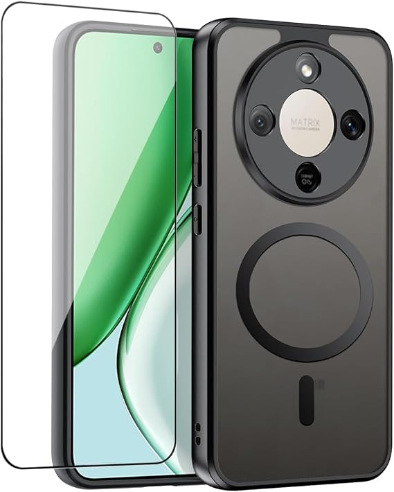 QUIETIP Magnetic Case for Honor Magic 8 Lite/Honor X9d with Screen Protector,[Compatible with MagSafe] Translucent Matte Drop Protection Cover,Black