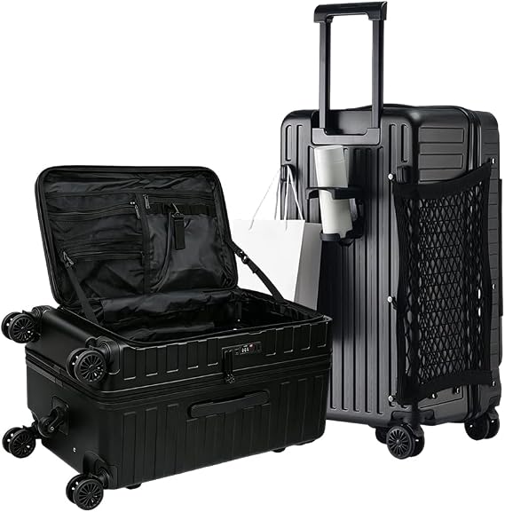 Multifunctional 26'' Checked Luggage Top Opening, Black