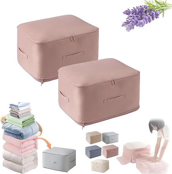 Ultra Space Saving Self Compression Organizer, Compression Duvet Storage Bag Large Capacity, Heavy Duty Moving Bags, Compression Packing Cubes for Comforters Clothes (pink,XL+XL)