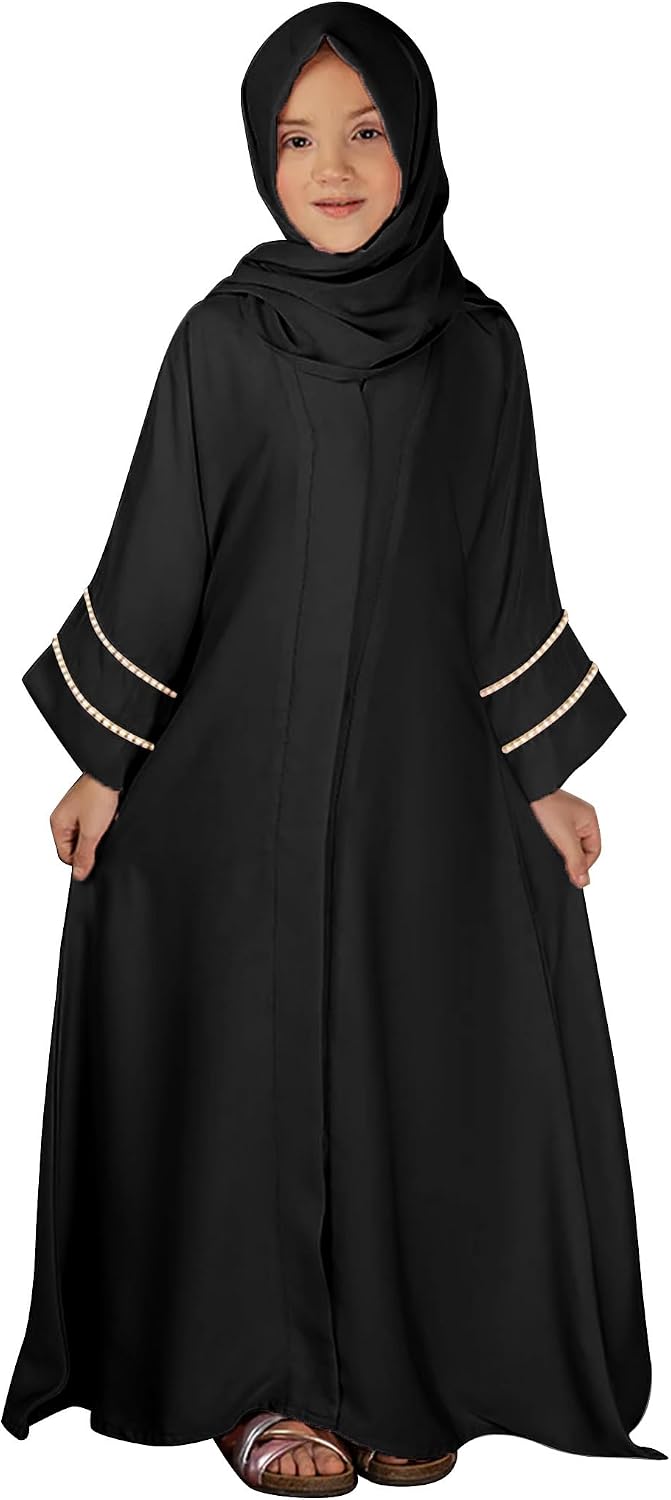 AFAVOM Muslim Dress for Girls Islamic Prayer Abaya with Hijab Kids Long Sleeve Cardigan Maxi Kaftan Robe Ramadan Dubai Outfit