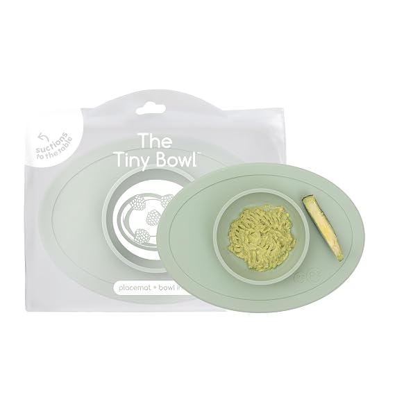 ezpz Tiny Bowl (Sage) - 6 Months+ Fits All Highchair Trays | 100% Silicone Suction Placemat + Bowl for Infants - Baby-Led Weaning Supplies