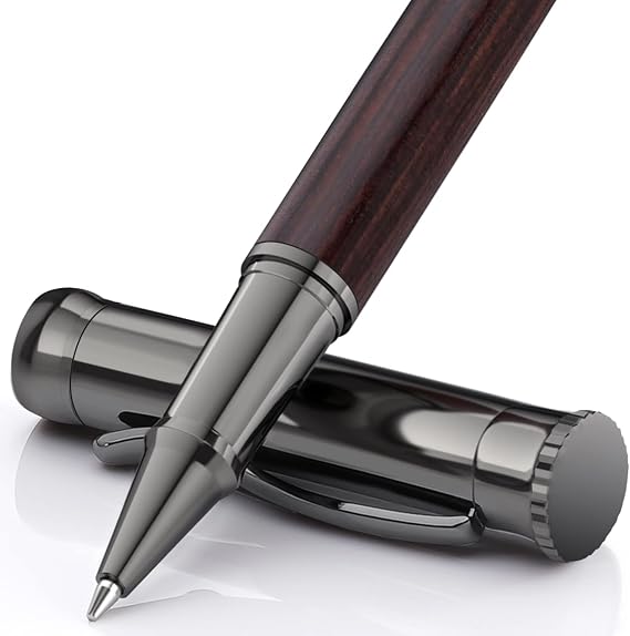 WEMATE Wood Rollerball Pen Set + PU Leather Notepad Holder Set