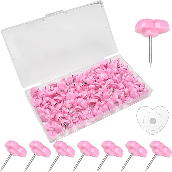 150 Pcs Push pins, Plastic pushpins, Suitable for Office Posters, Postcards, wall hangings, Bulletin Boards, Cork Boards (Pink Heart Push Pins)