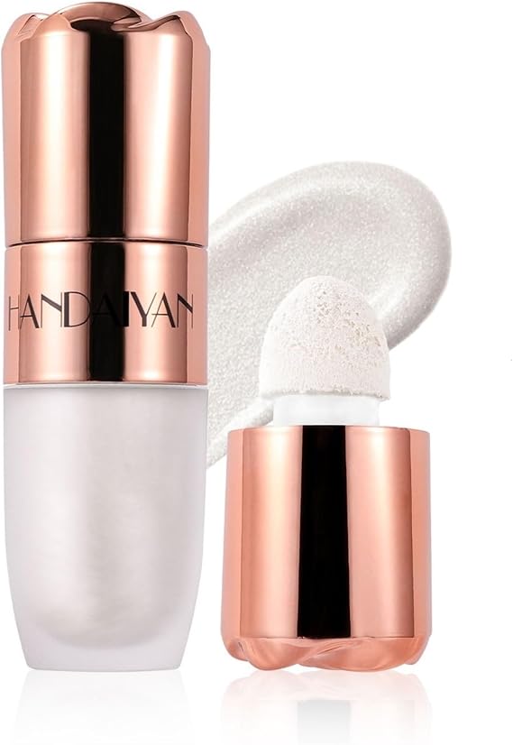 Liquid Highlighter Makeup, Face Highlighter Bronzer with Cushion Applicator, Natural Glossy Finish, Lightweight Blendable Silky Smooth Cream Face Illuminator Makeup #Vanilla Frost