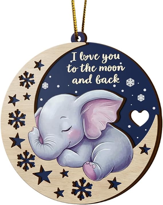 Elephant Ornament, Wooden Christmas Tree Hanging Decoration, Cute Elephant Ornaments, Friendship Gift for Women, Birthday Presents for Best Friends Sisters Special Bond Decor