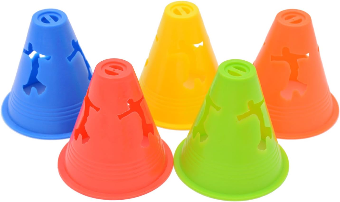 Famgee 3 Inch Plastic Windproof Slalom Cones Inline Roller Skating Cones Pile Cup Roadblocks Traffic Road Cones Set with Holes for Skate Practice Sport Training 5 Colors 20 Pcs