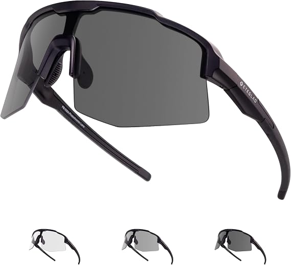 MOTIONVIEW Photochromic Sports Sunglasses UV400 | Lightweight, Cycling & Running, Baseball & Softball, Clear Vision in Changing Light, Comfortable All-Day Wear, Men & Women