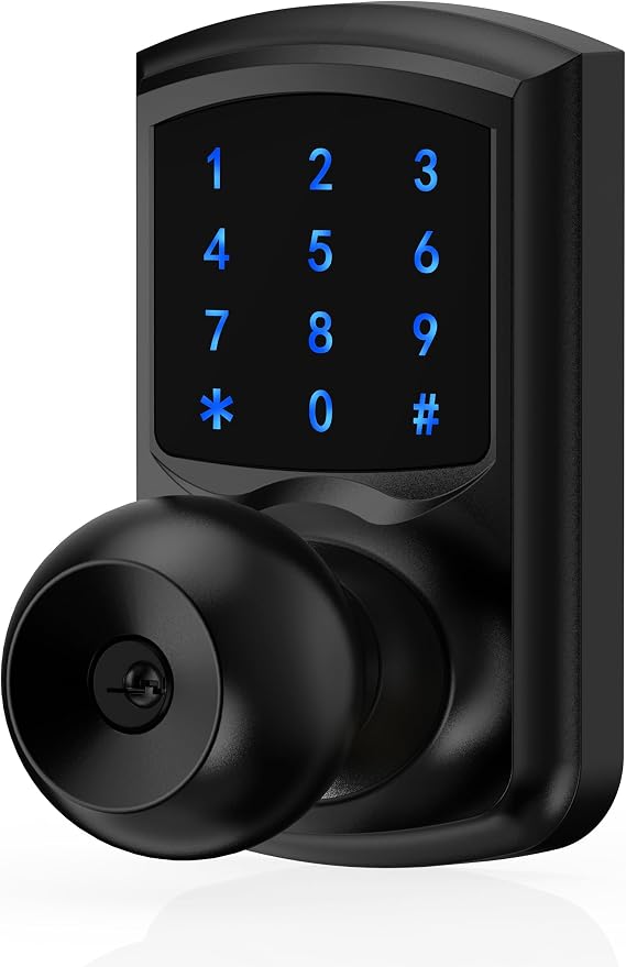 Keyless Entry Door Knob Electronic Digital Keypad Lock Matte Black 1Pack