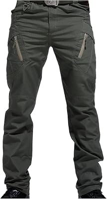 Mens Linen Pants Skinny-Fit Cotton Stretch Outdoor Sport Cargo Pant Casual Loose Solid Straight Tactical Trouser