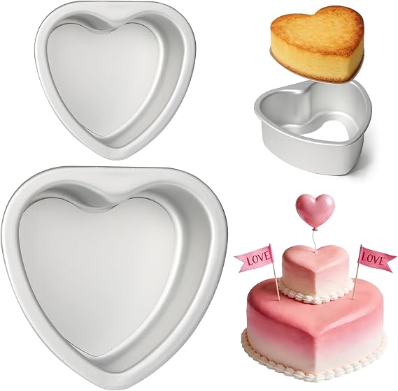 Heart Shaped Cake Pans 4 Inch and 6 Inch Set of 2 Aluminum Heart Cake Pans with Removable Bottoms for Baking Romantic Desserts