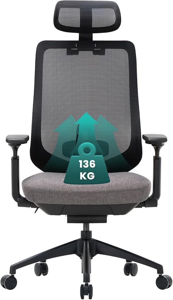 COLAMY Ergonomic Mesh Office Chair, High Back Computer Executive Desk Chair with Adjustable Headrest and 4D Arms, Slide Seat, Tilt Lock, Dark Grey