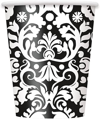 Damask Paper Cups - 9 Oz | Black & White | 8 Pcs