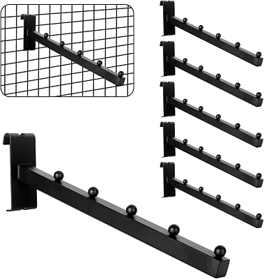 6 Pack Gridwall Waterfall Hooks 5 Ball, 12 Inch Gridwall Clothes Hanger Gridwall Waterfall Faceouts for Wire Grid and Grid Wall, Grid Wall Accessories for Garment Retail, Home and Garage