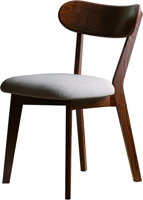 1 Pack Wooden Padded Dining Chairs, Mid-Century Modern Upholstered Dining Chairs, Armless Wooden Kitchen Chairs with Curved Backrest for Living Room, Dining Room, Walnut Brown