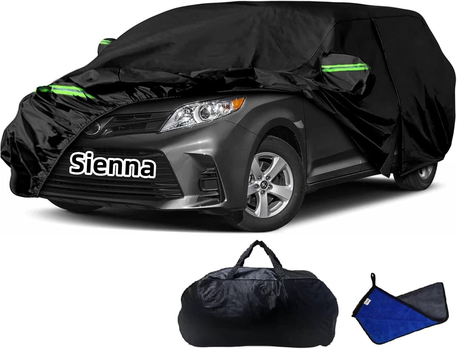 2025 Upgraded Car Cover for Toyota Sienna Minivan LE XLE XSE Limited Platinum 1997-2025, Waterproof Full Exterior Car Covers Windproof Snow Proof Rain Sun Hail Protection Door Zipper & Inner Cotton