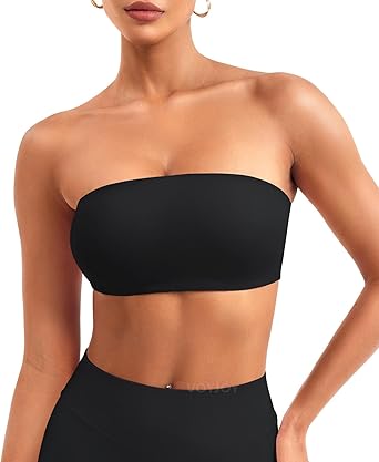 VOYJOY Women Strapless Bandeau Bra Wireless Padded Sports Bra Tube Top Seamless Stretchy Workout Bralette