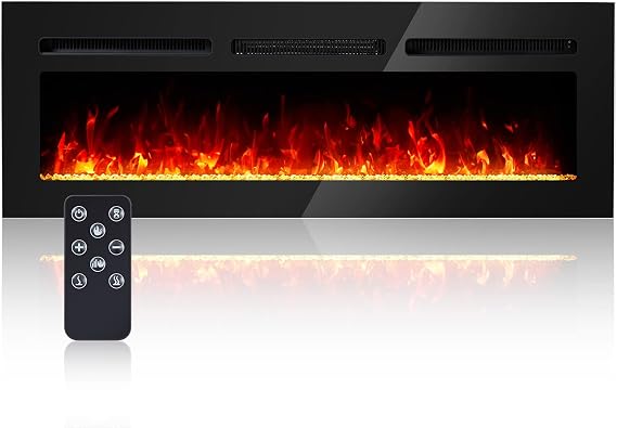Electric Fireplace, Recessed and Wall Mounted Electric Fireplaces,Realistic Flame Electric Fireplace Heater,Ultra-Thin Linear Fireplace with Timer,Remote Control,Adjustable Flame Color (50Inch)