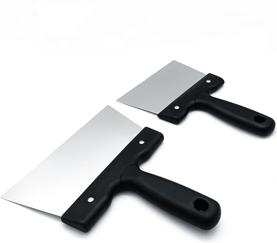 Goldbaking 2PCS Stainless Steel Chocolate Coating Spatulas Large & Small Chocolate Thermostat Spatula Pastry Chopper Cake Smoothig Decorating Icing Spatula Dough Scrapers