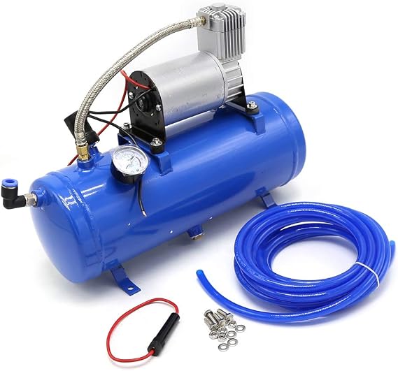 Air Compressor DC12V 20A 150psi with Universal 6 Liter Tank Train Air Horn Kit,0 PSI on, 120 PSI Off