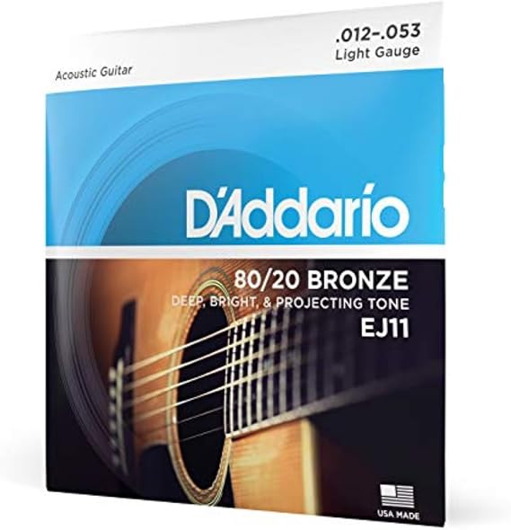 Daddario Ej11 Acoustic Guitar String Set, 80/20 Bronze, Light Gauge,
