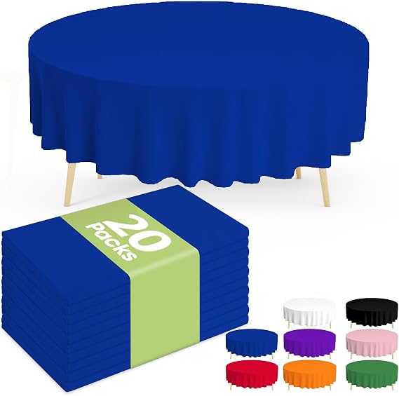 Pureegg 20 Pack Blue Disposable Plastic Tablecloth 84 Inch Round
