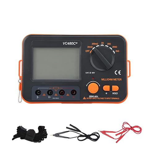 Brilluxa Digital Milliohmmeter, VC480C Low Resistance Tester and 4-Wire Ohm Meter, 6-Range 0.01m-2k Measurement Tool for Testing Circuit Contacts Motor Coils and Components