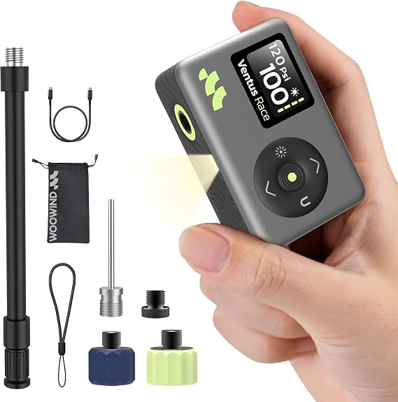 Woowind Mini Bike Pump, 25s Fast, Presta Schrader, Road & MTB, 120 PSI | Digital Gauge, Bike Pump with Auto Stop, Bike Tire Inflator with Schrader/Presta/Dunlop Valve, Road Bikes, City Bikes And MTB