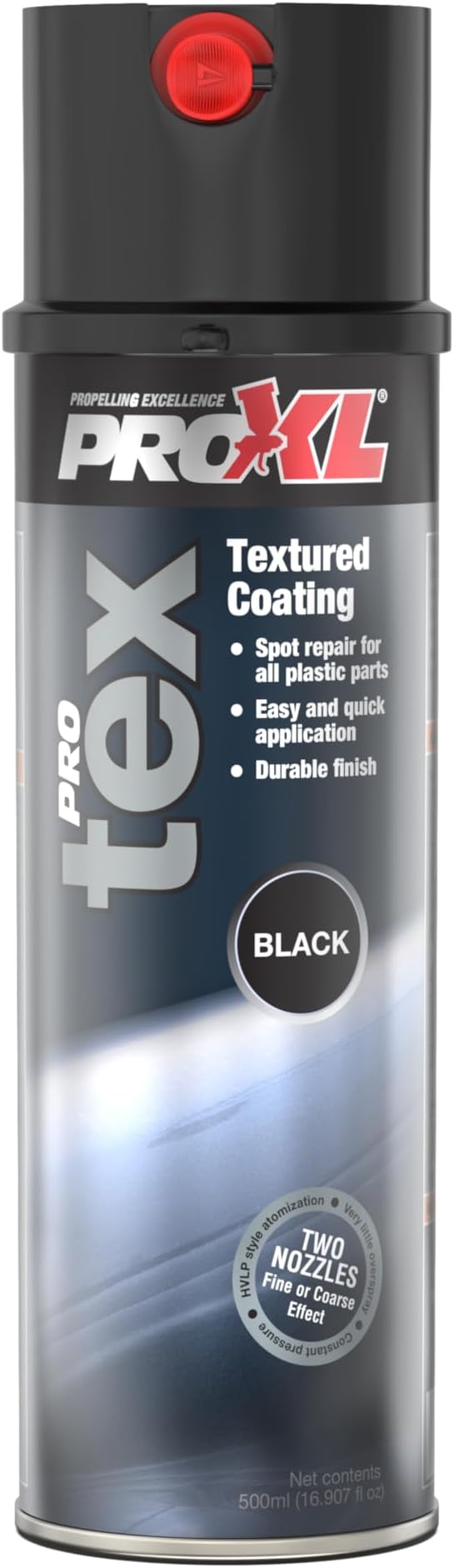 ProXL ProTex Black Coat Texture Spray - 500 ml | Premium Textured Dark Coating | Ideal Look For Car Bumper & Trim Repairs |  With Dual Nozzle System | Achieve a Course & Fine Finish
