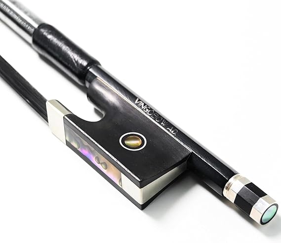 Carbon Fiber Violin Bow 1/2 Size VINGOBOW 100VB 62 cm Half 2/4 for Advanced Student Straight Parisian Eyes Ebony Frog Unbleached Mongolian Black Horse Hair Powerful and Wild Tone Smooth Screw