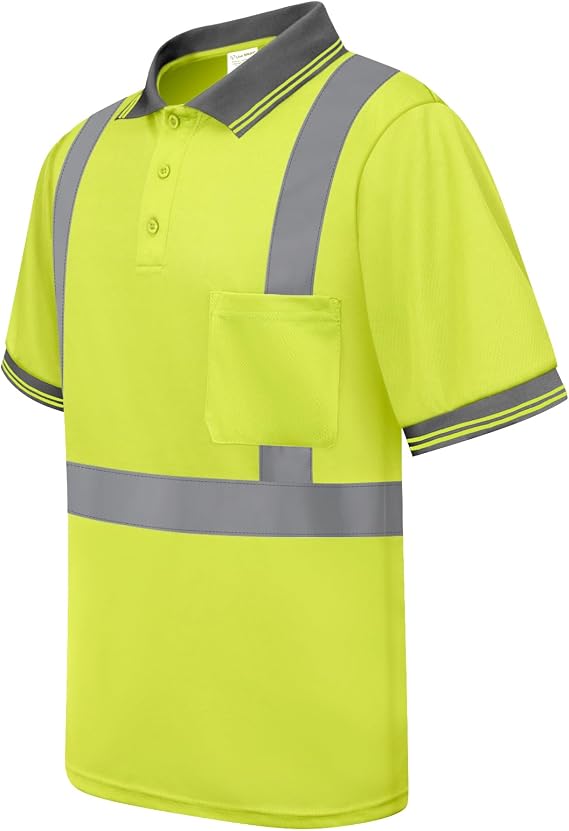 Hi Vis Polo Shirts for Men Construction Class 2 High Visibility Shirts, Reflective Safety T-Shirts for Men Women, Short Sleeve Work Shirts, Breathable, UPL-Yellow XL
