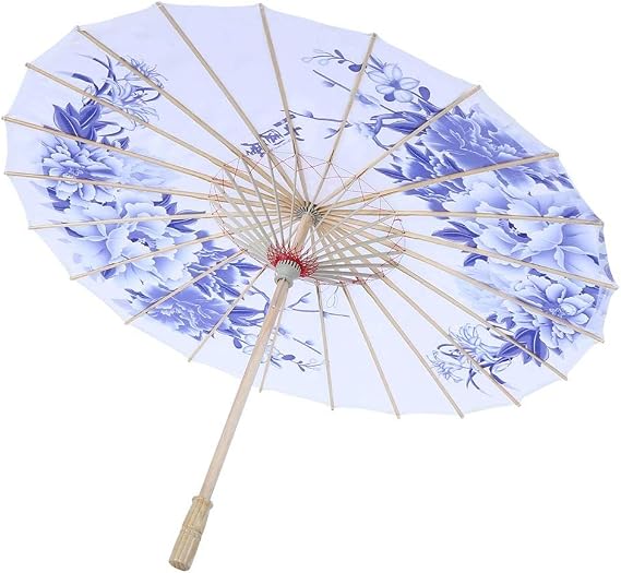 Oiled Paper Umbrella, Handmade Chinese Oiled Paper Umbrella, Windproof Women Handmade Chinese Classical Dance Parasol (Blue) | Windproof Chinese Classical Dance Parasol, Traditional Fabric Wood Handle, Asian Theme Decoration, Wedding Photography Prop