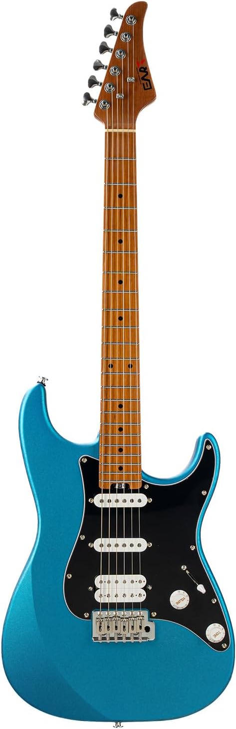 EART Nexus-S2 Solid Body Electric Guitar, HSS Pickups with Roasted Maple Neck & Stainless Steel Frets, Satin Finish, Mahogany Body, Tremolo Bridge - Pearl Blue