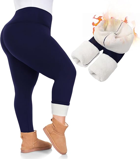 Plus Size Fleece Lined Leggings Women - Thick Soft Black Tummy Control Thermal Warm Velvet Winter Pants for Women
