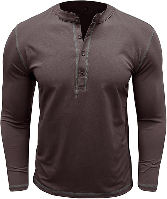 Henley Shirts for Men Long Sleeve Basic Pullover Tops Classic Cotton Button Crewneck T Shirt Casual Lightweight Shirt