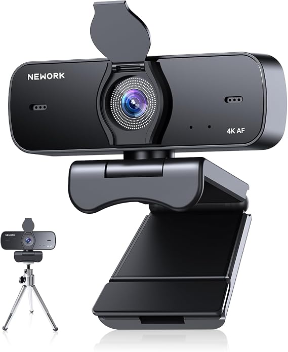 4K PC Webcam with Tripod, CDAF Autofocus, 77FOV, 2 Noise-Cancelling Mics