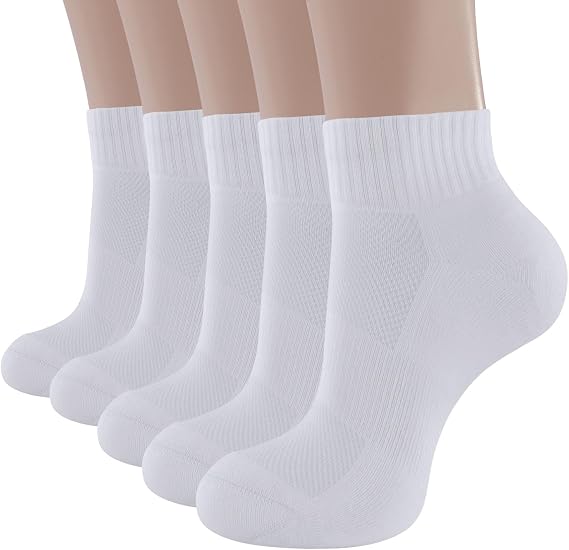 BUDERMMY Ankle Trainer Sports Socks Women 5 Pairs Running Socks Anti-Blister Cushioned Quarter Socks Men Cotton Breathable Low Cut Athletic Ladies