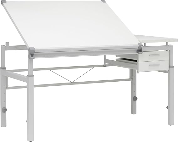 Studio Designs Graphix II Pro Line Split Top Height Adjustable Drafting, Drawing Table with 39.5" x 30" Tilting Top,White