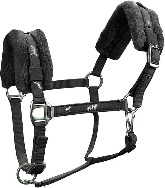 Fleece Padded Adjustable Nylon Horse Halters (Suckling (100-200 lbs), Black)