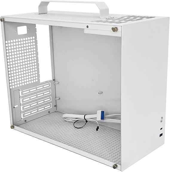 V500 Mini Portable M-ATX/ITX Computer Case, Mini-Tower CASE, Full Side Acrylic Transparent DIY Desktop Case with Handle, Support 320MM GPU Size (White-2.0)