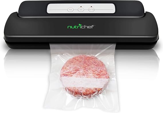 NutriChef Automatic Handheld Sealer Vacuum Machine -Storage for Dry or Moist Product Home Kitchen Heat Sealing System -Simple & Compact Fresh Saver Meal -Food Plastic Roll Bag Starter Kit -AZPKVS10BK